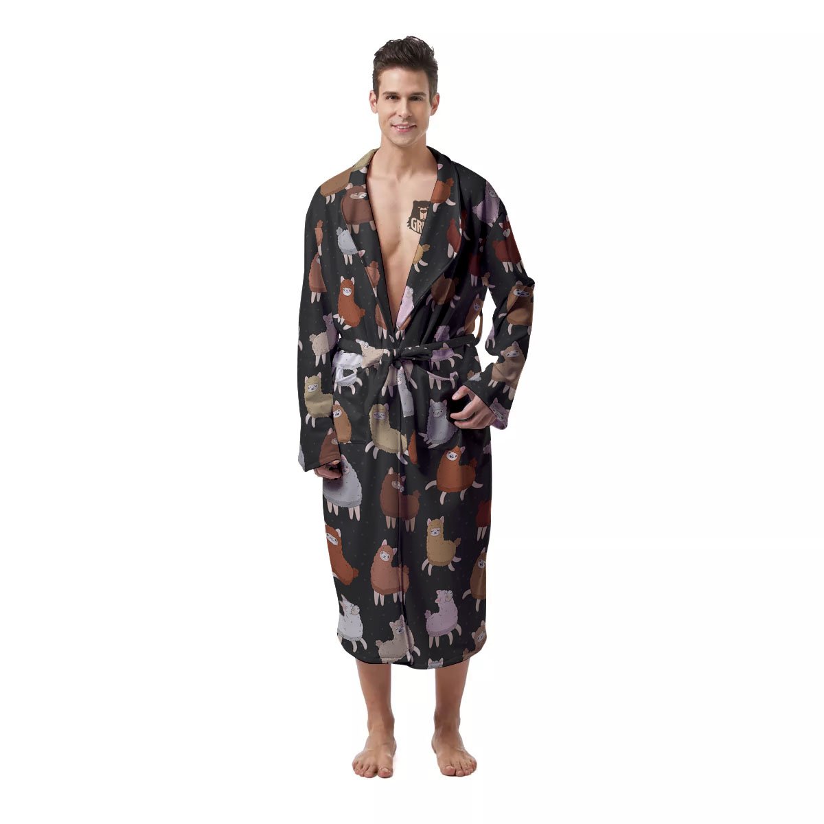 Happy Llama Print Pattern Men's Robe-grizzshop
