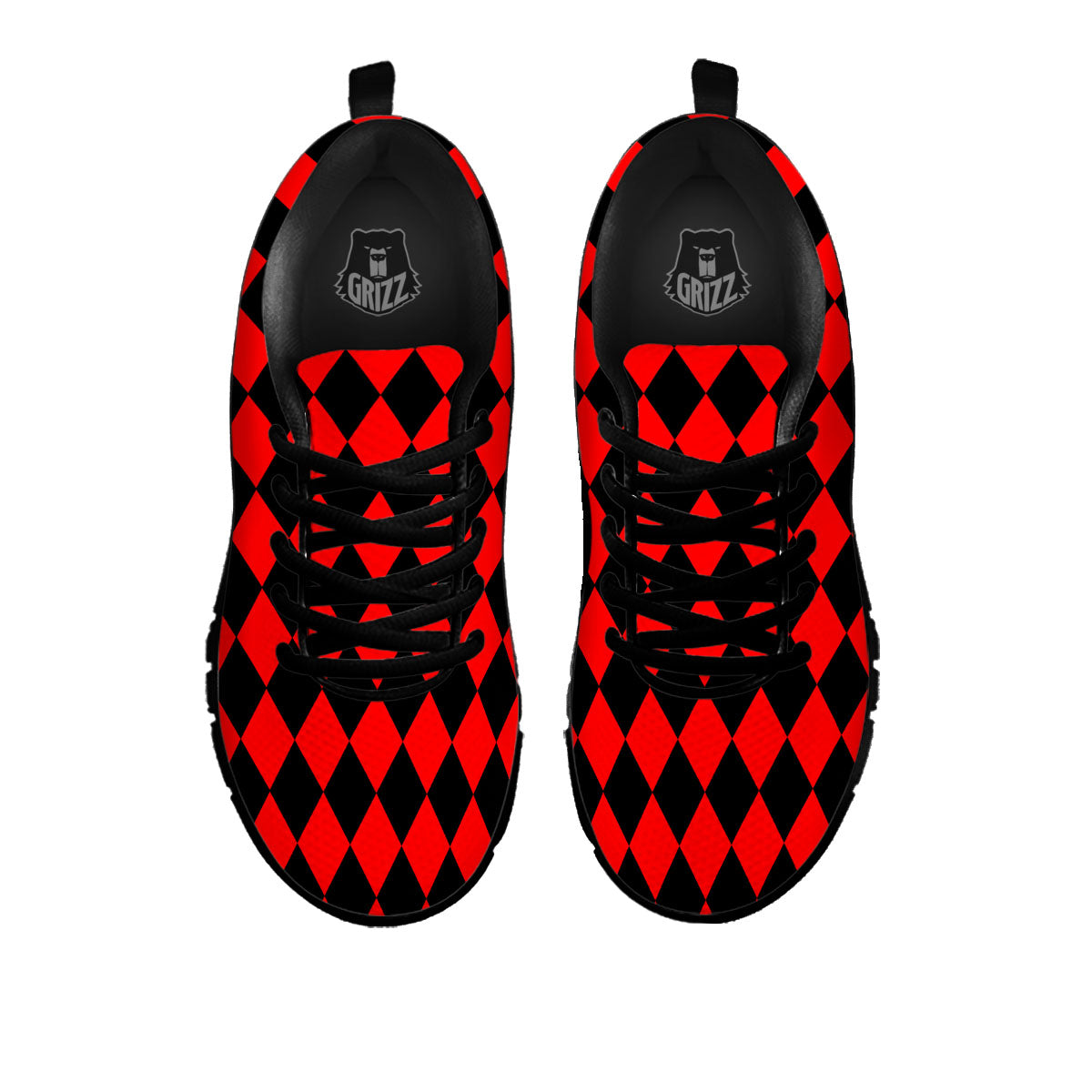 Harlequin Black And Red Print Pattern Black Sneaker-grizzshop