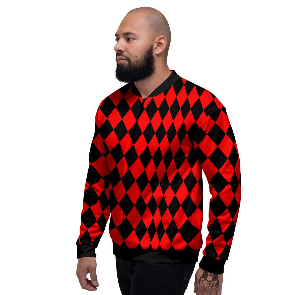Harlequin Black And Red Print Pattern Men's Bomber Jacket-grizzshop