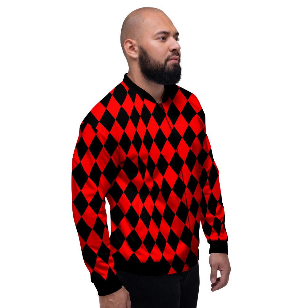 Harlequin Black And Red Print Pattern Men's Bomber Jacket-grizzshop