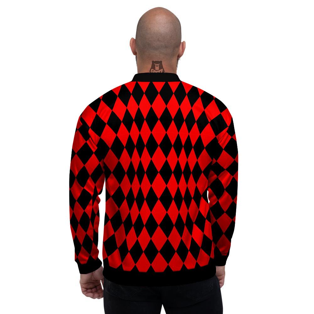 Harlequin Black And Red Print Pattern Men's Bomber Jacket-grizzshop