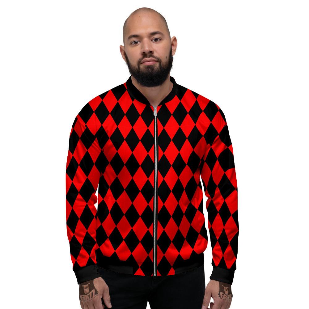 Harlequin Black And Red Print Pattern Men's Bomber Jacket-grizzshop