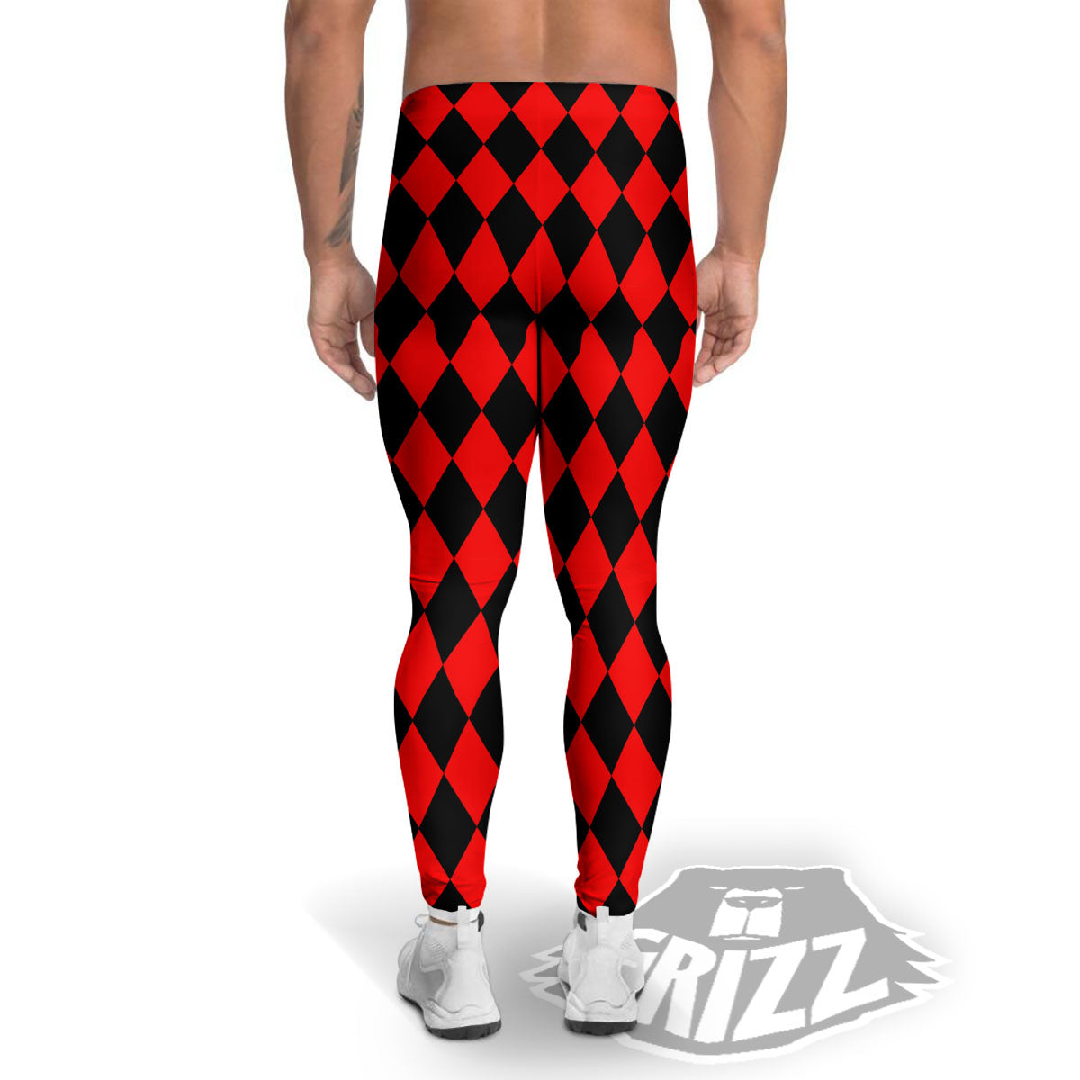 Harlequin Black And Red Print Pattern Men's Leggings-grizzshop