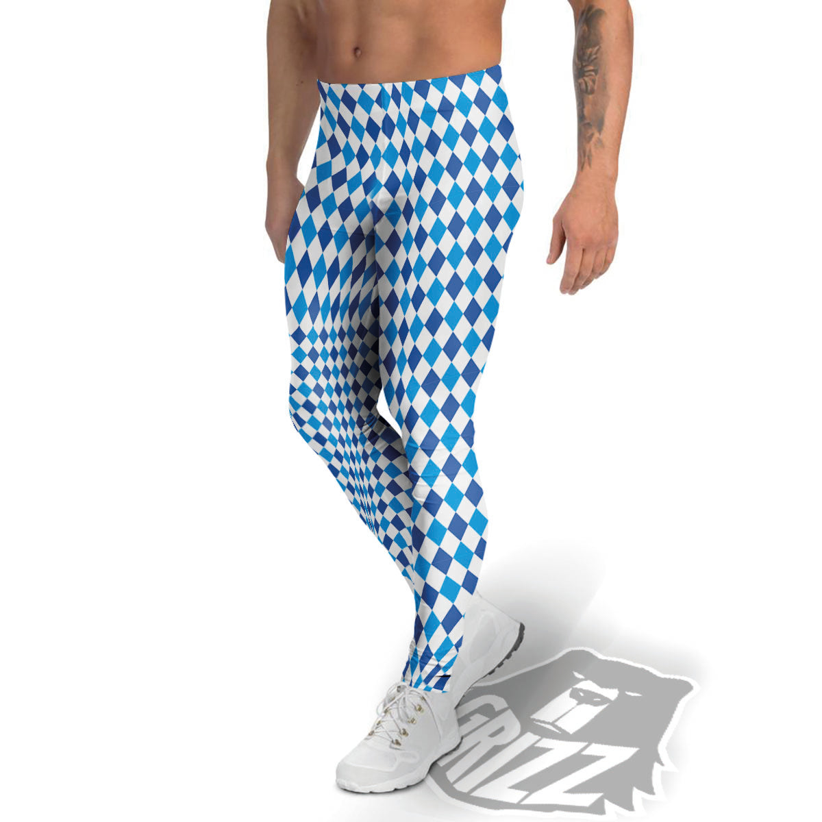 Harlequin Blue Print Pattern Men's Leggings-grizzshop