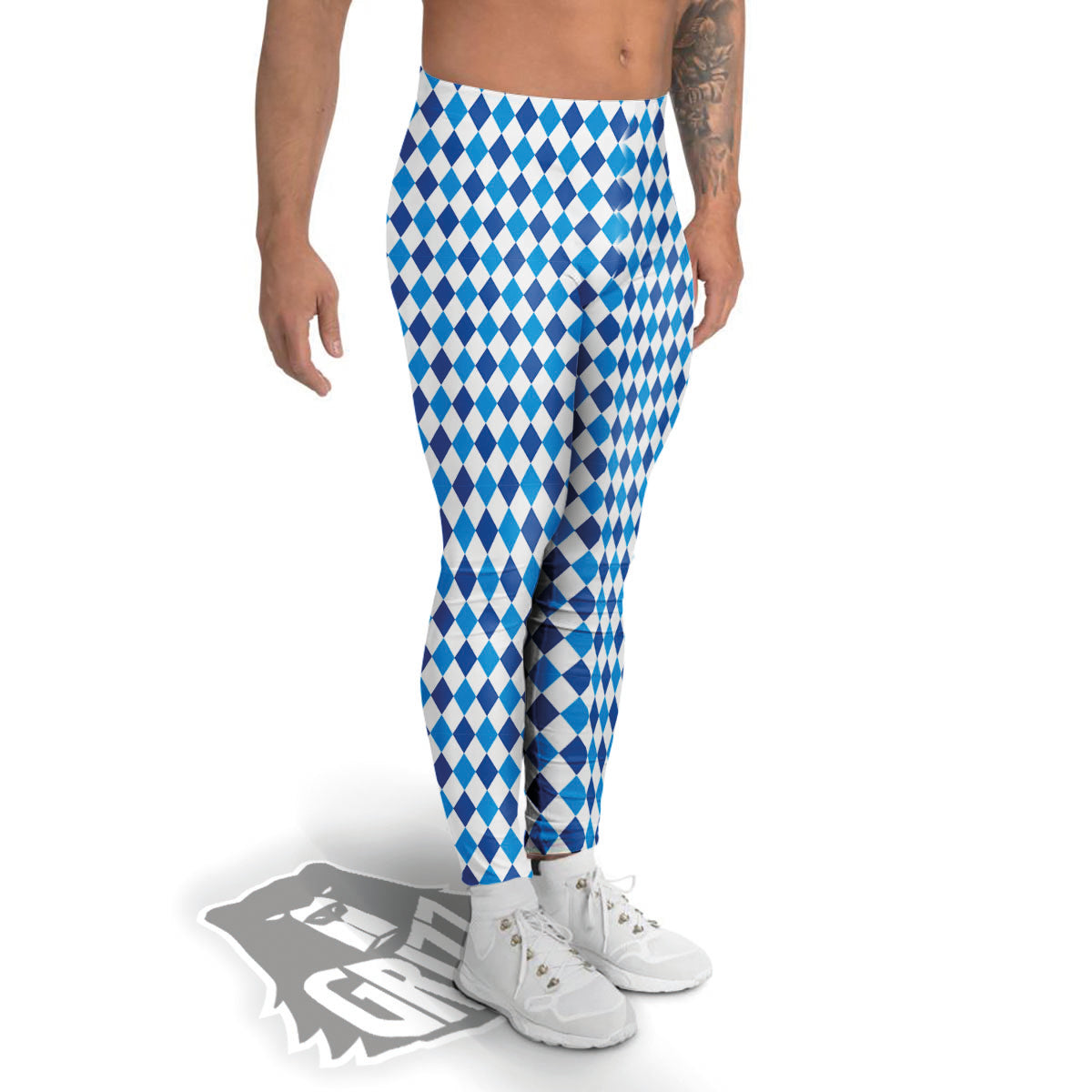 Harlequin Blue Print Pattern Men's Leggings-grizzshop
