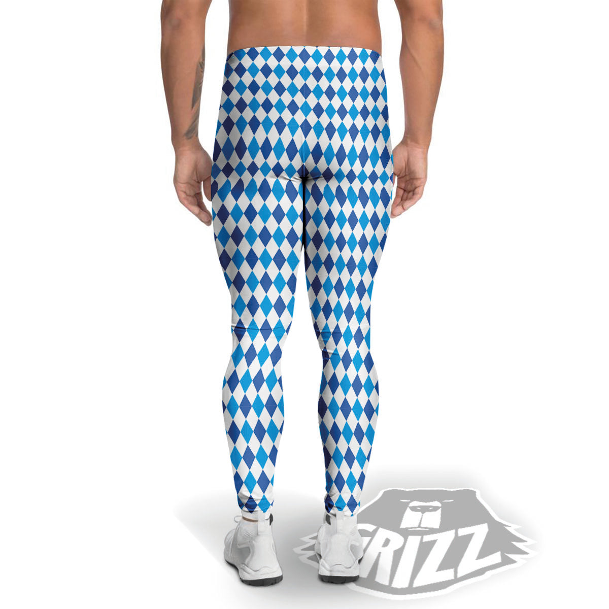 Harlequin Blue Print Pattern Men's Leggings-grizzshop