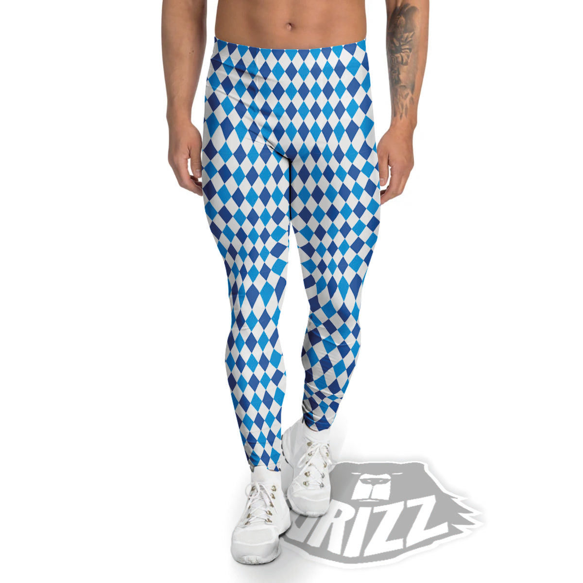 Harlequin Blue Print Pattern Men's Leggings-grizzshop