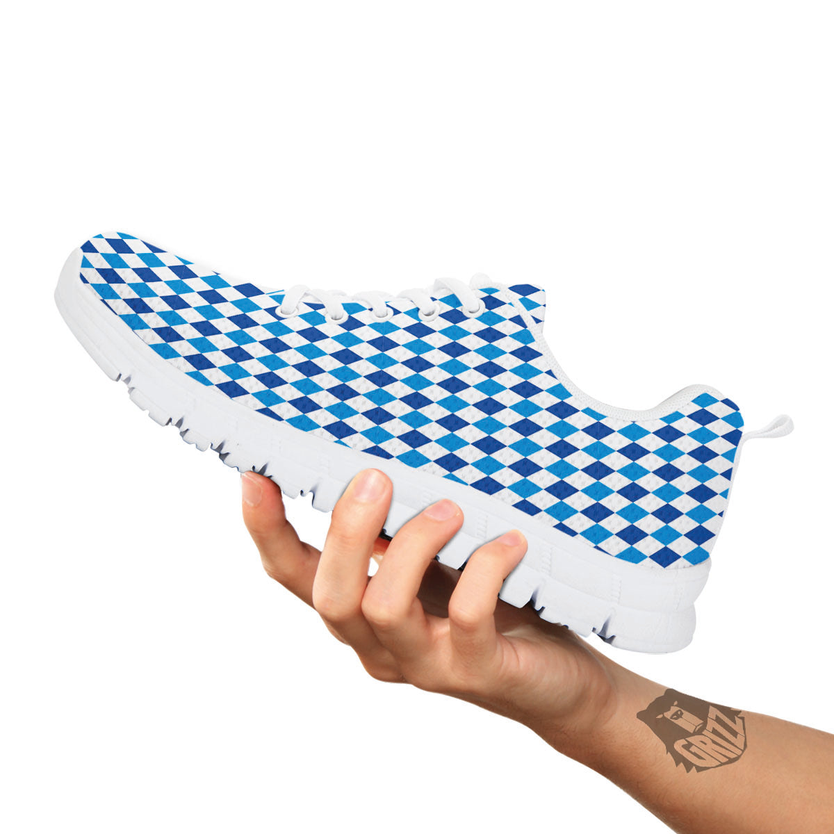 Harlequin Blue Print Pattern White Sneaker-grizzshop