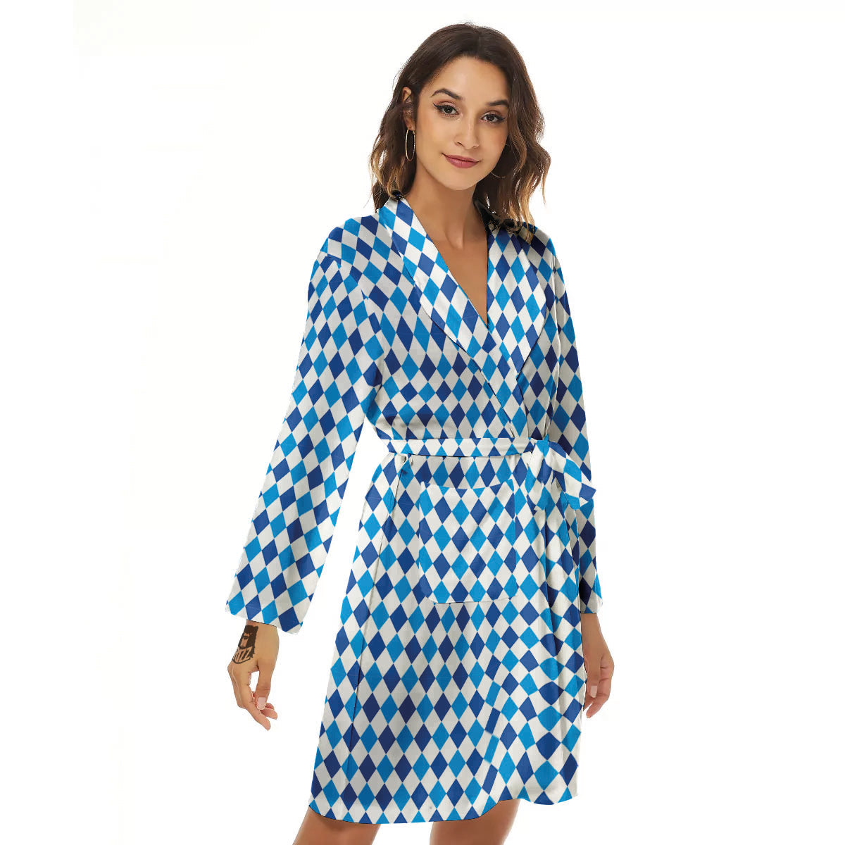 Harlequin Blue Print Pattern Women's Robe-grizzshop
