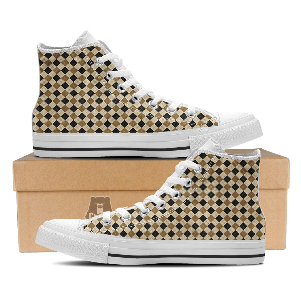 Harlequin Gold And Black Print Pattern White High Top Shoes-grizzshop