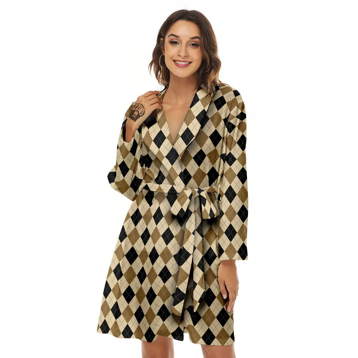 Harlequin Gold And Black Print Pattern Women's Robe-grizzshop