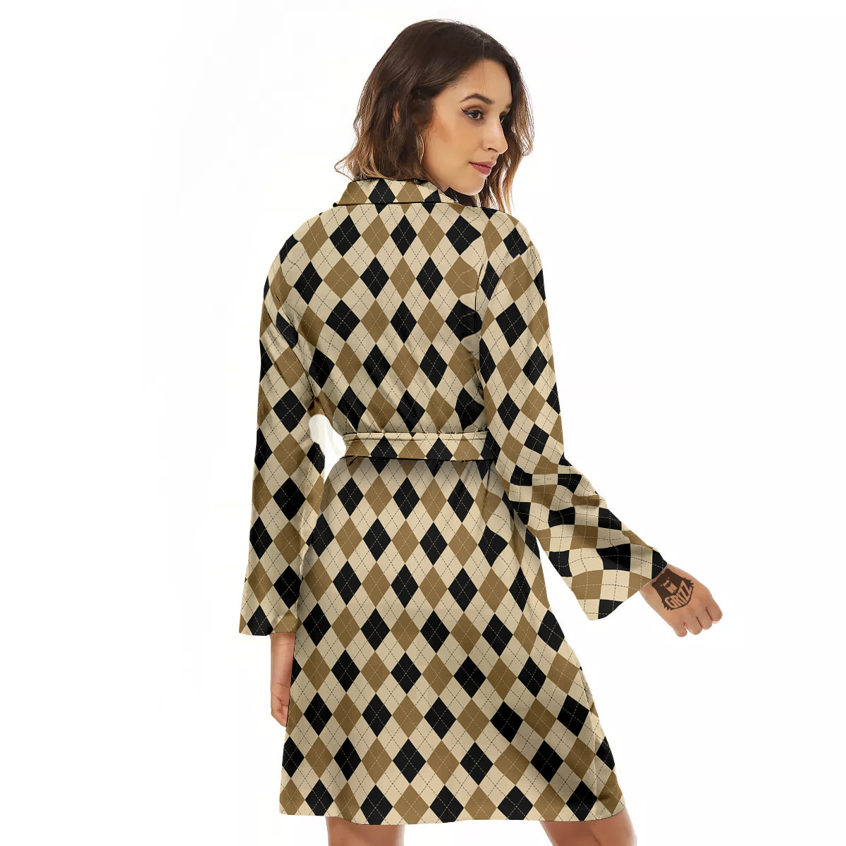 Harlequin Gold And Black Print Pattern Women's Robe-grizzshop