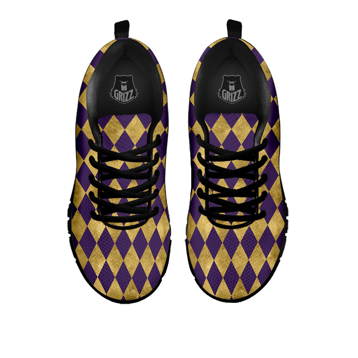 Harlequin Gold And Purple Print Pattern Black Sneaker-grizzshop