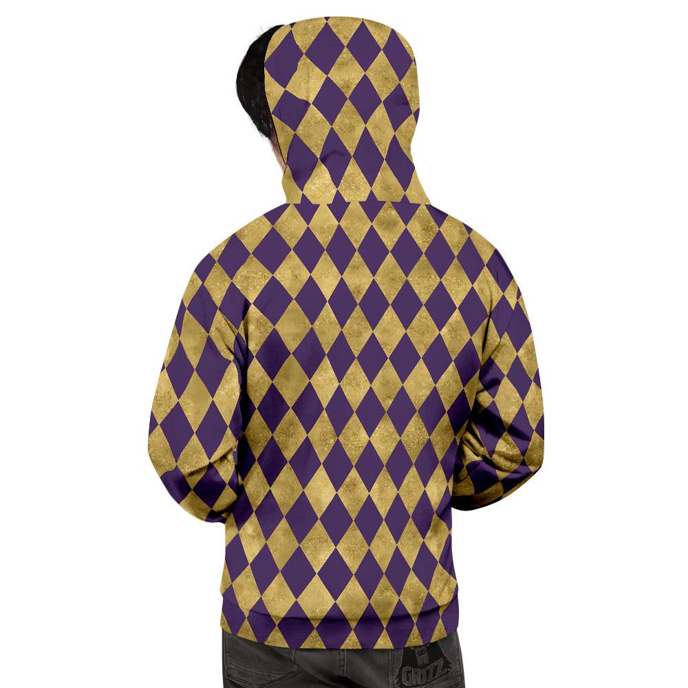 Harlequin Gold And Purple Print Pattern Men's Hoodie-grizzshop