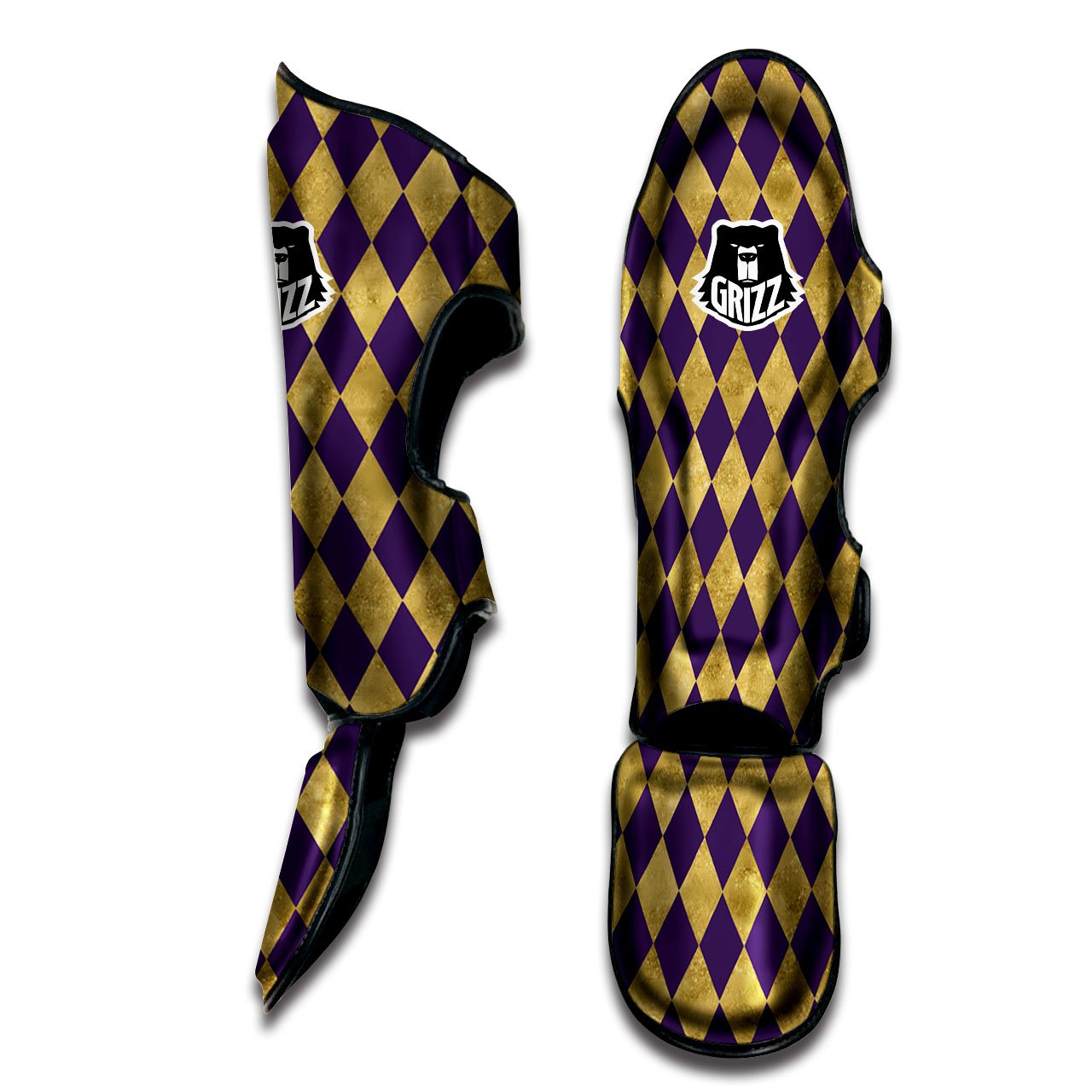 Harlequin Gold And Purple Print Pattern Muay Thai Shin Guards-grizzshop