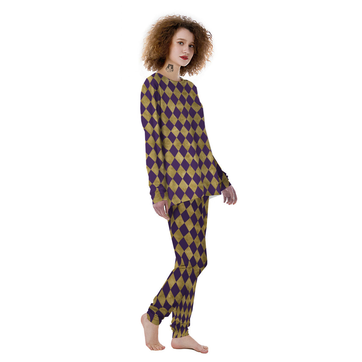 Harlequin Gold And Purple Print Pattern Women's Pajamas-grizzshop