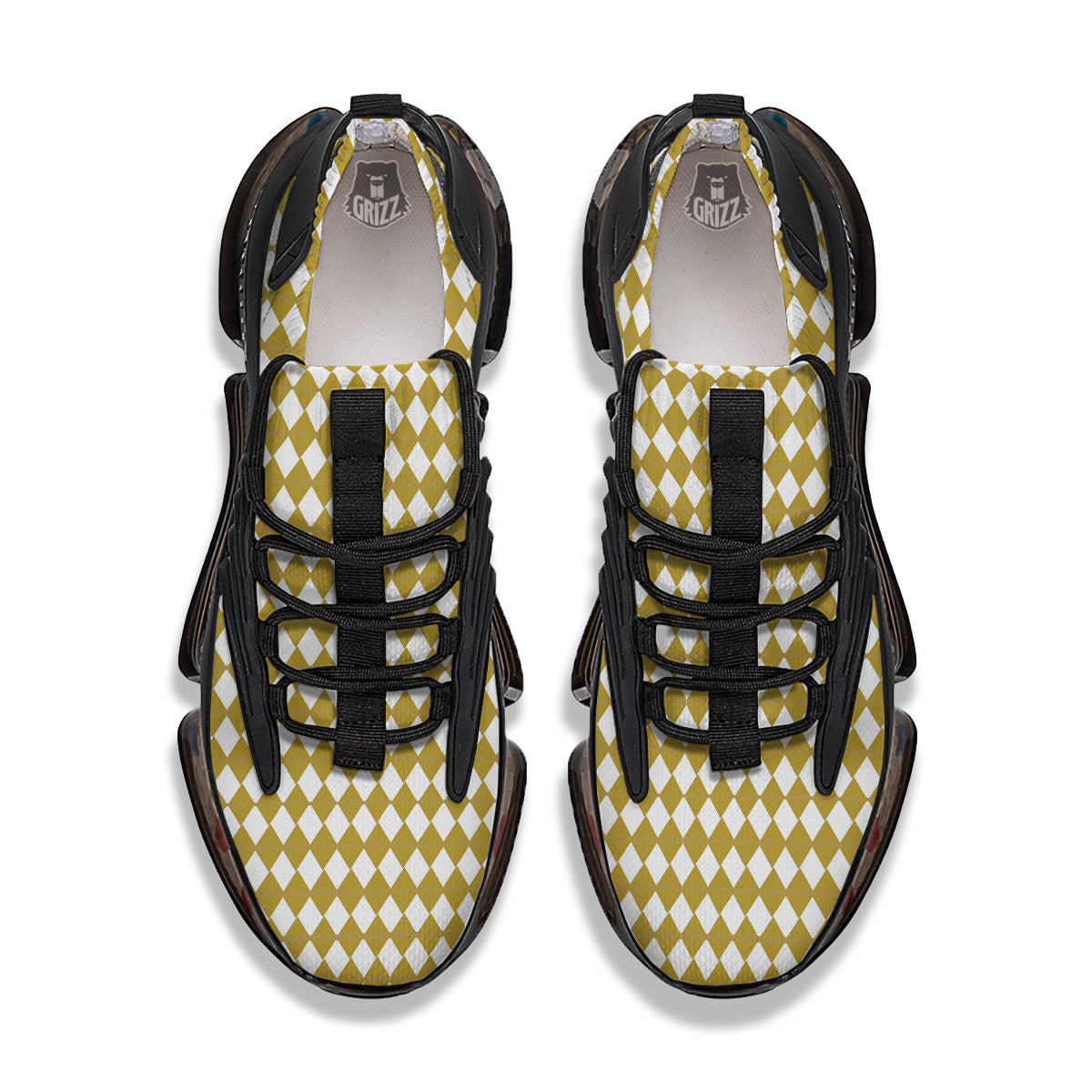 Harlequin Gold And White Print Pattern Black Gym Shoes-grizzshop