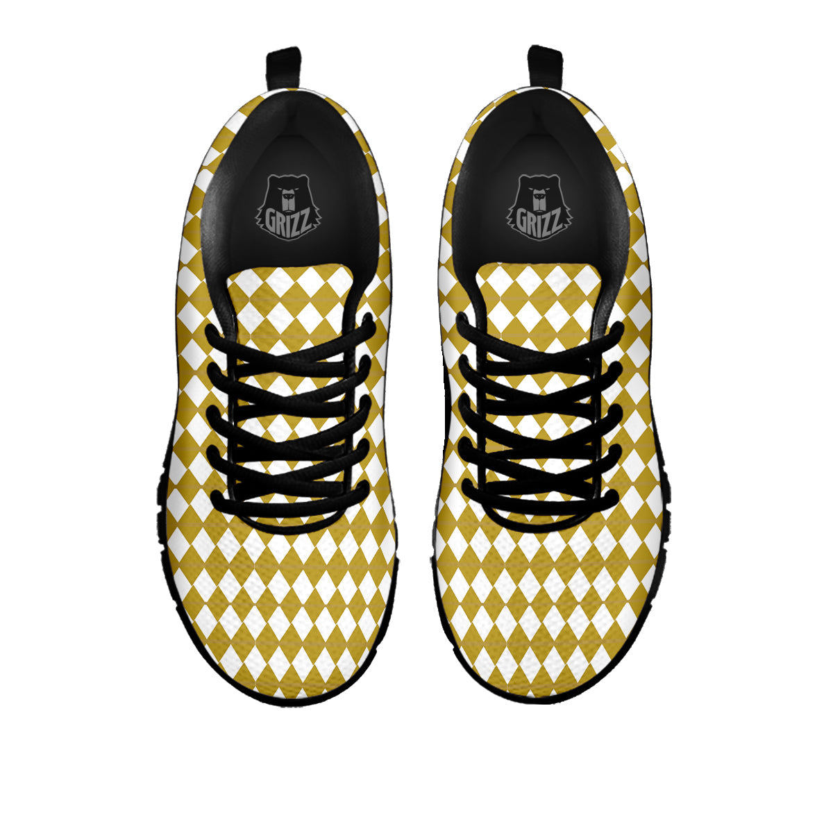 Harlequin Gold And White Print Pattern Black Sneaker-grizzshop