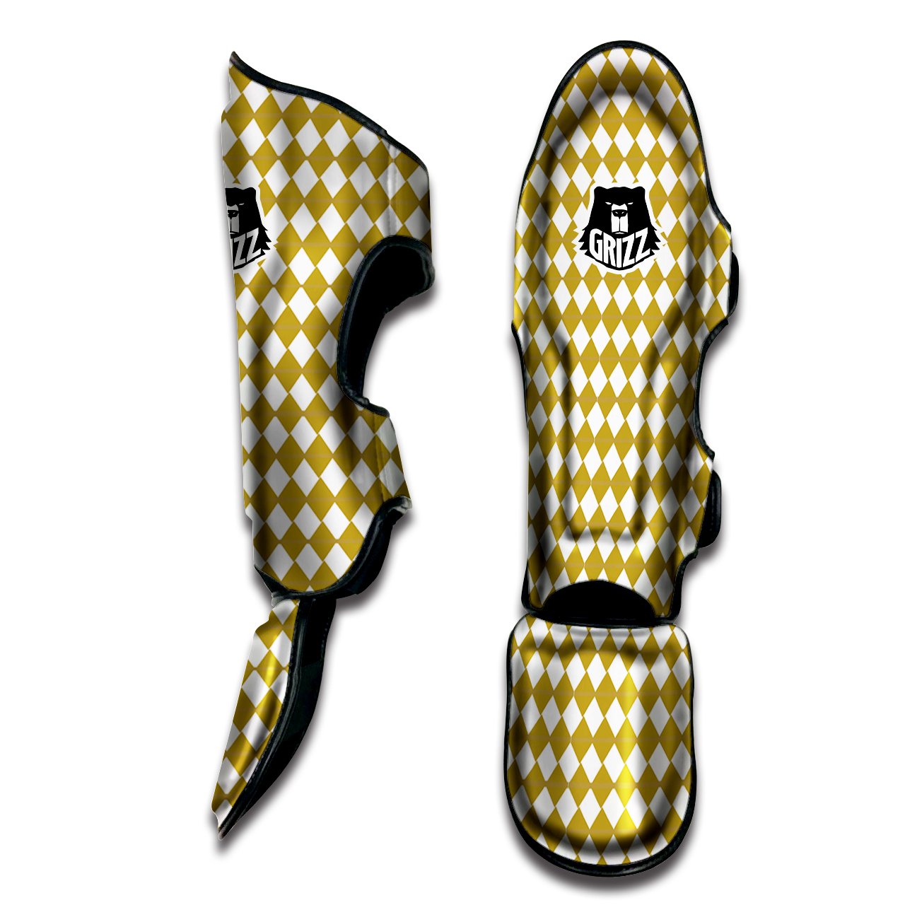 Harlequin Gold And White Print Pattern Muay Thai Shin Guards-grizzshop