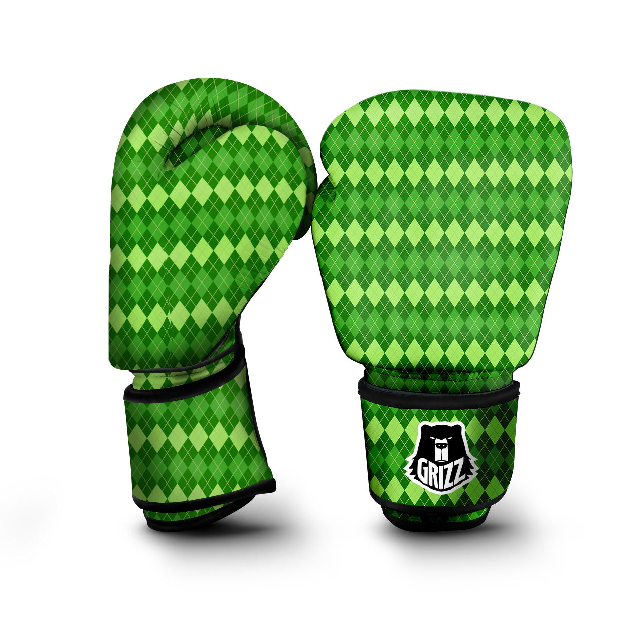 Harlequin Green Print Pattern Boxing Gloves-grizzshop