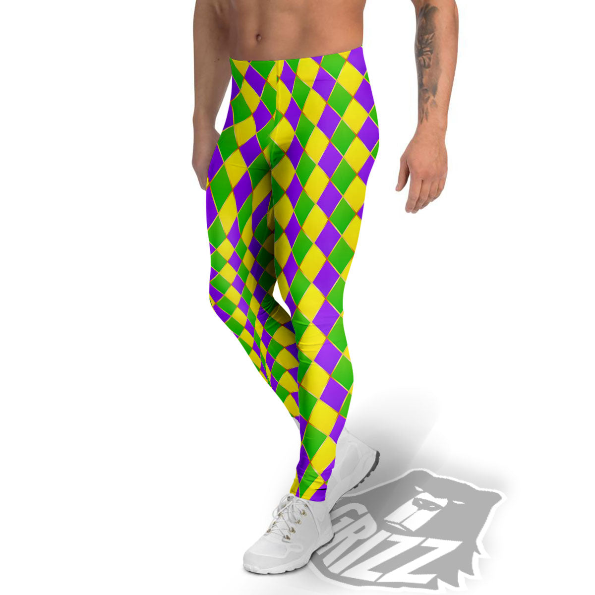 Harlequin Mardi Gras Print Pattern Men's Leggings-grizzshop