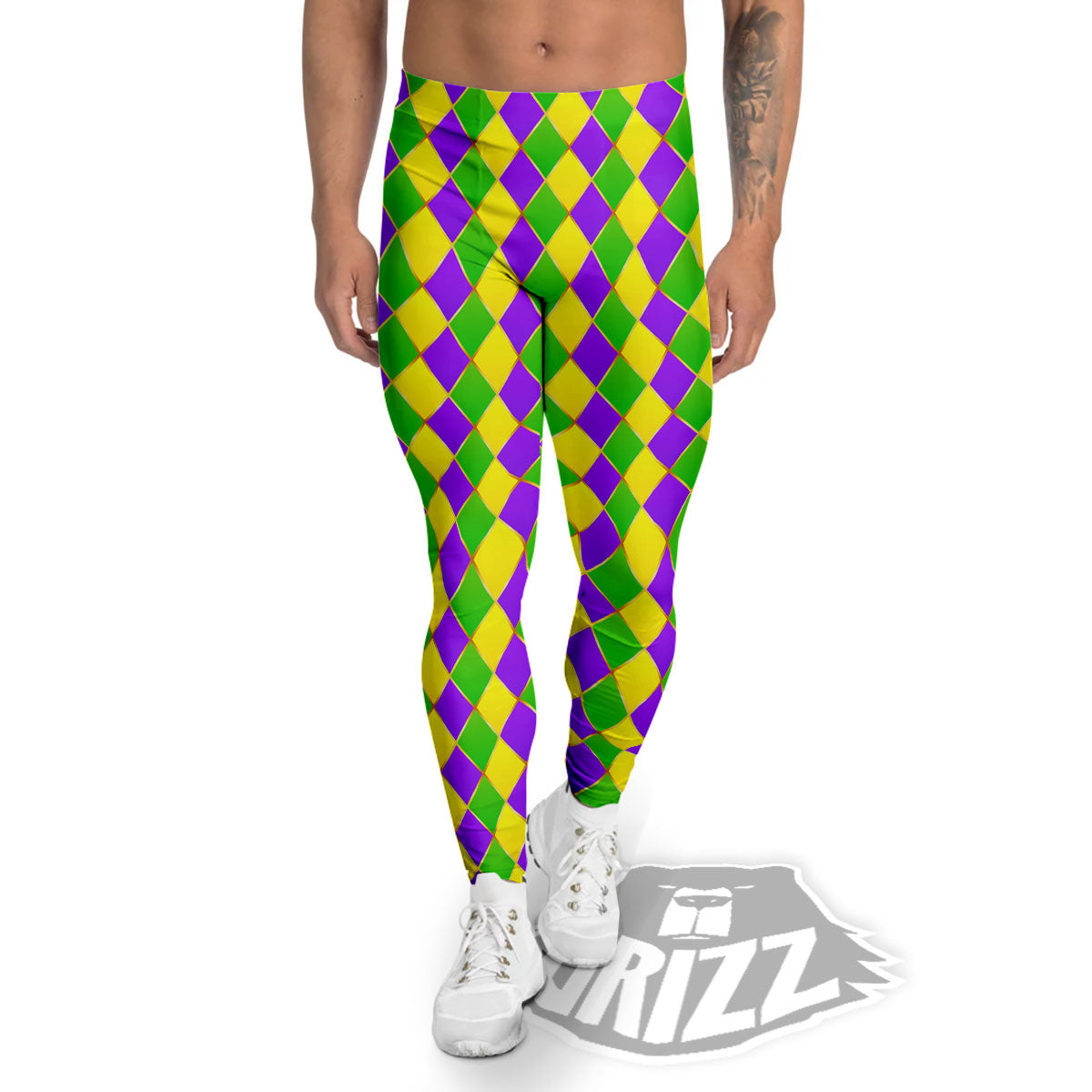 Harlequin Mardi Gras Print Pattern Men's Leggings-grizzshop