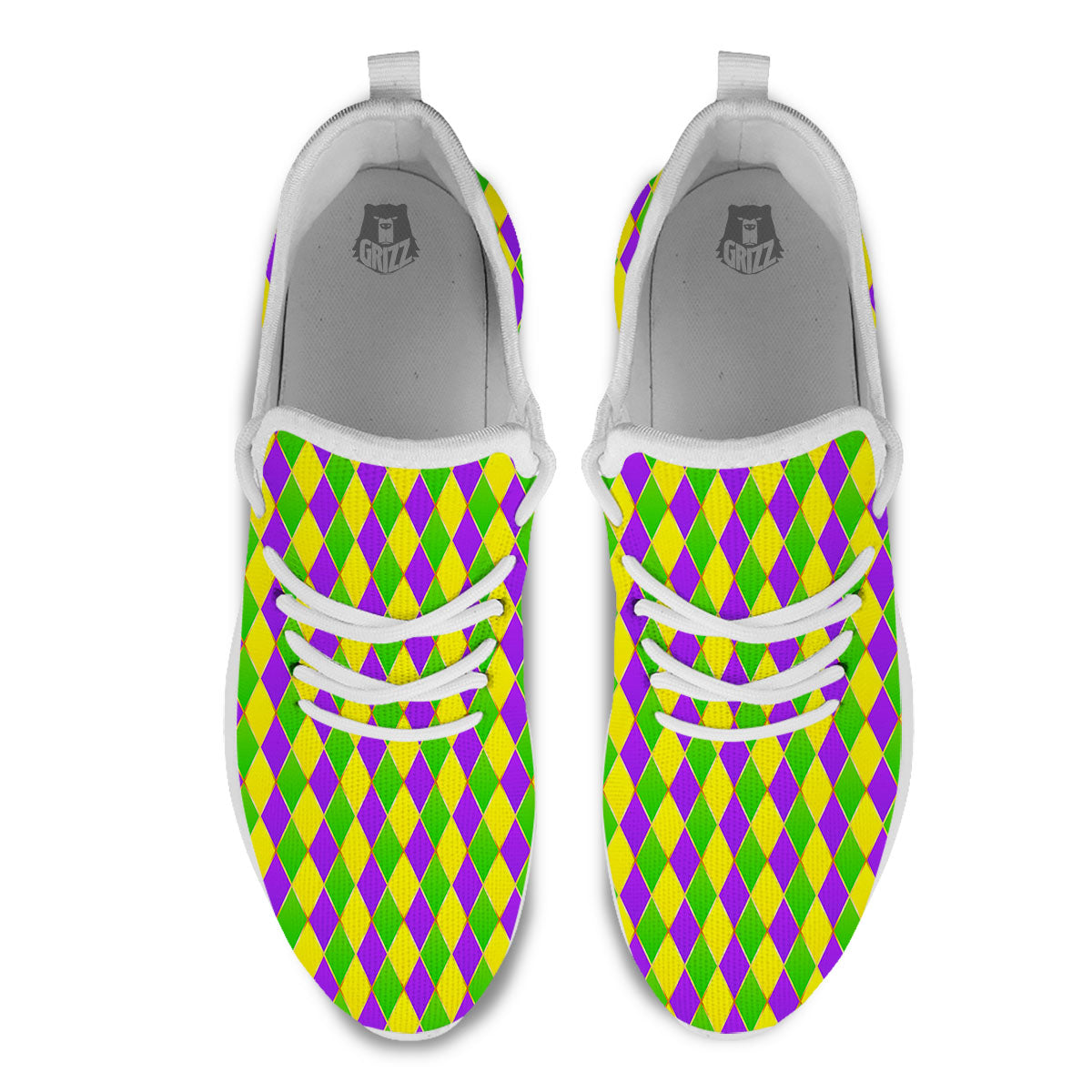 Harlequin Mardi Gras Print Pattern White Athletic Shoes-grizzshop