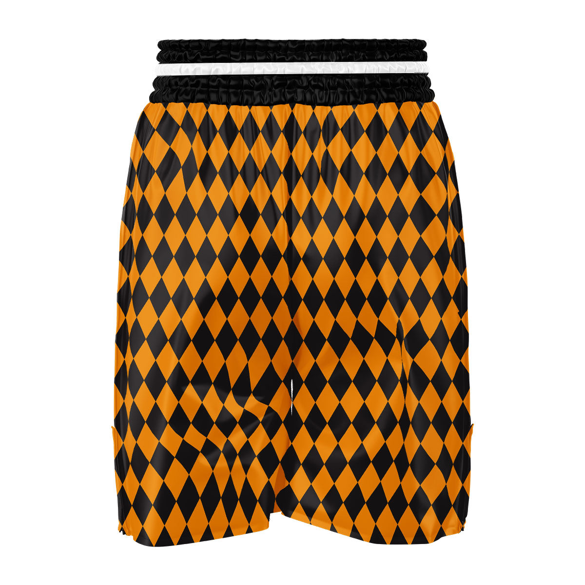 Harlequin Orange And Black Print Boxing Shorts-grizzshop