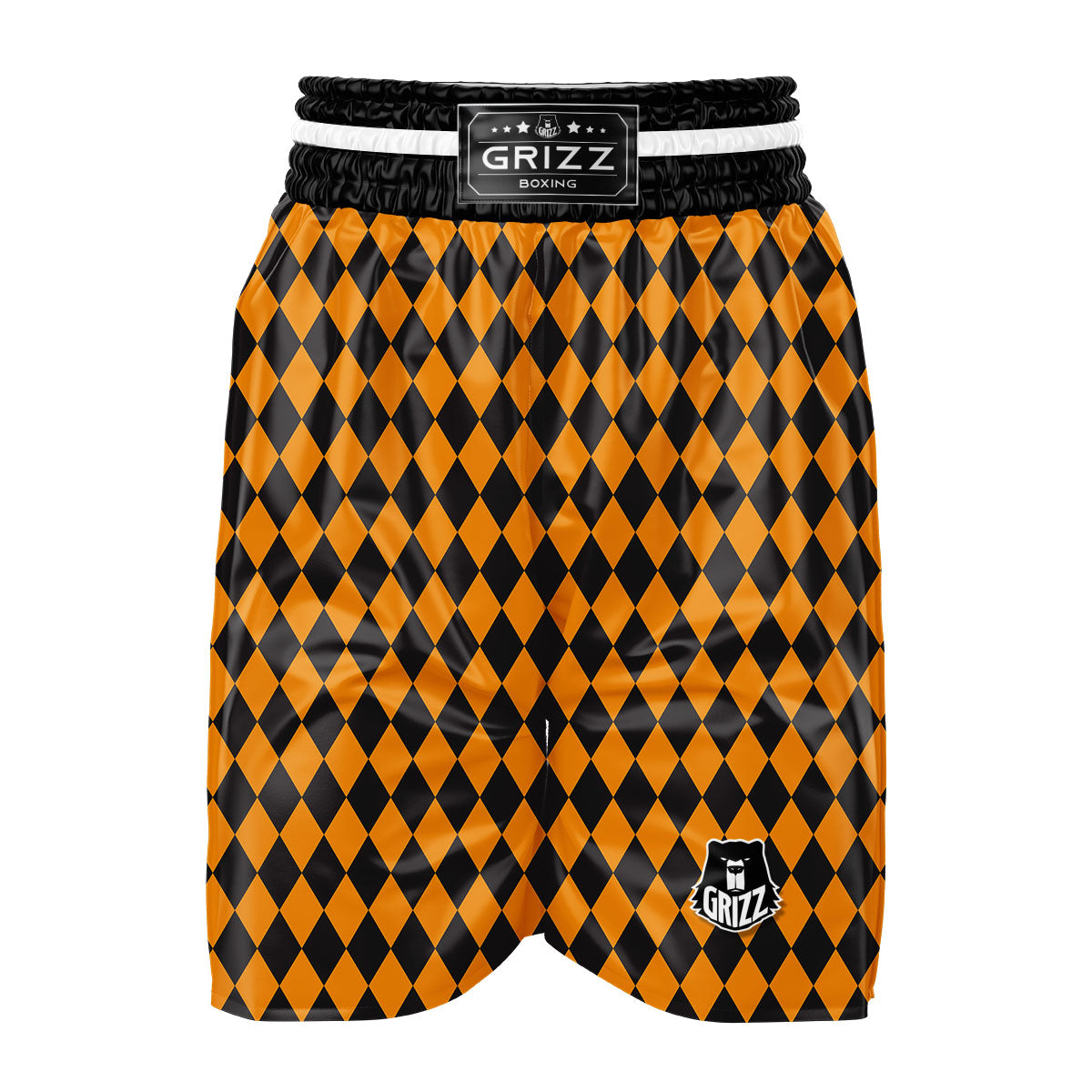Harlequin Orange And Black Print Boxing Shorts-grizzshop