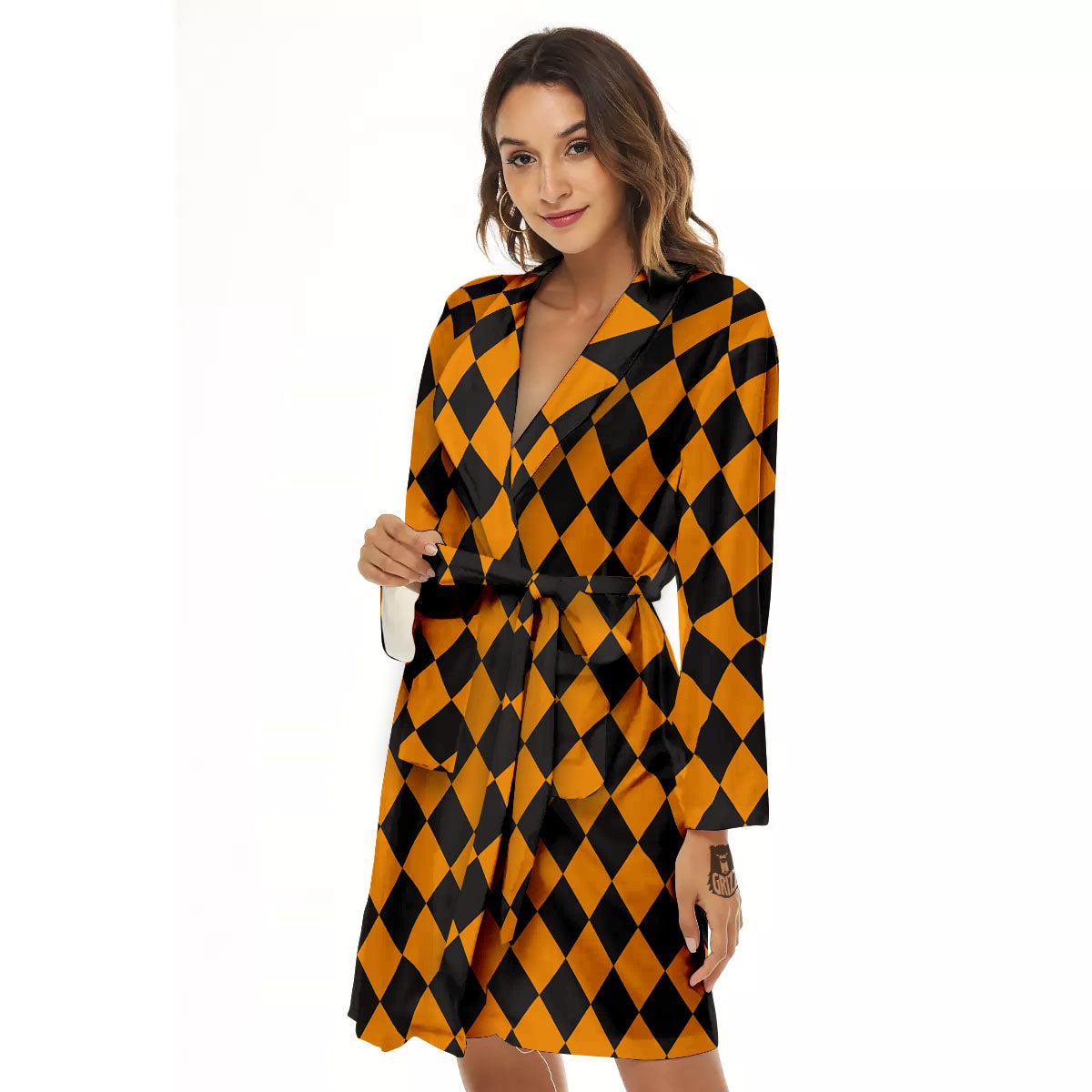 Harlequin Orange And Black Print Women's Robe-grizzshop