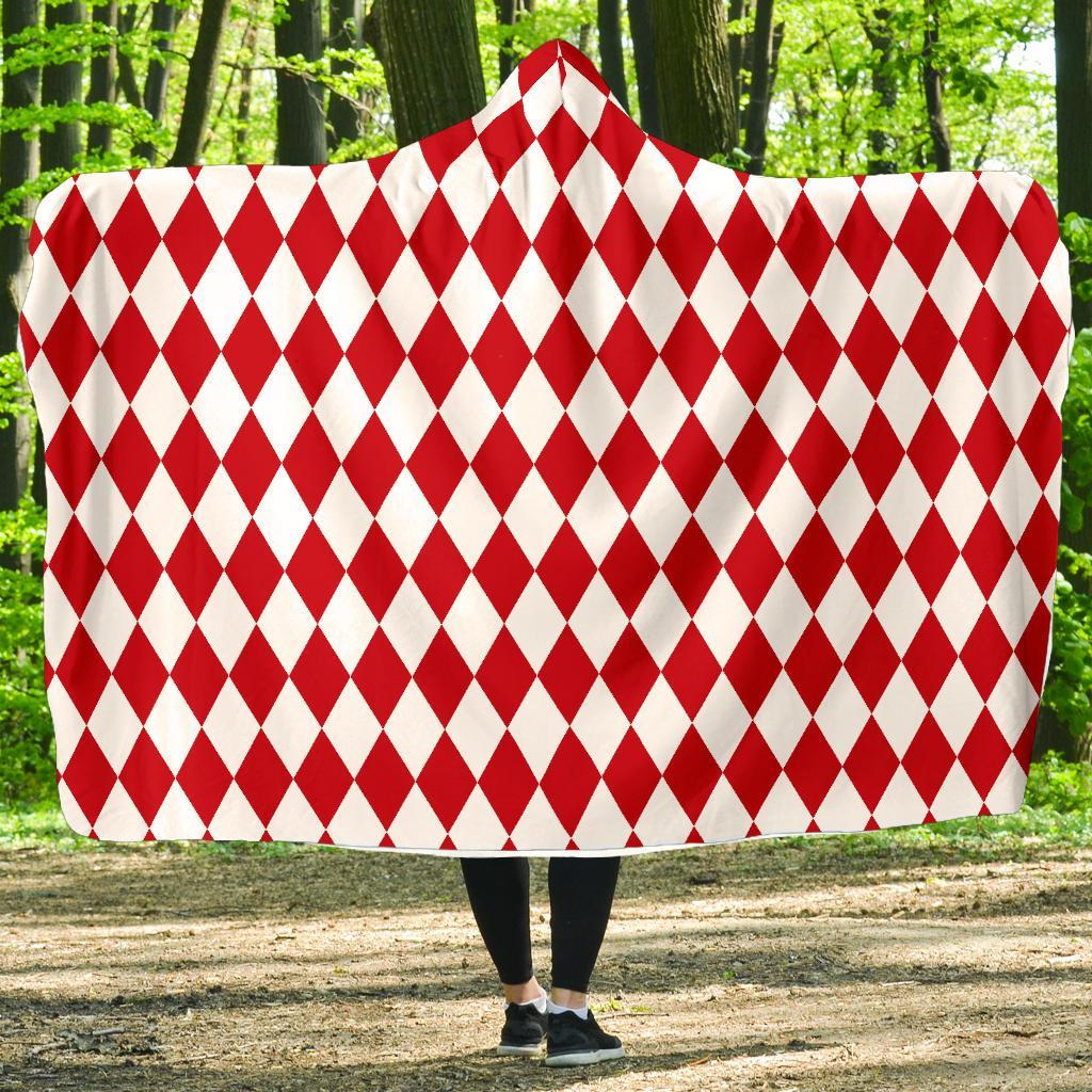 Harlequin Pattern Print Hooded Blanket-grizzshop