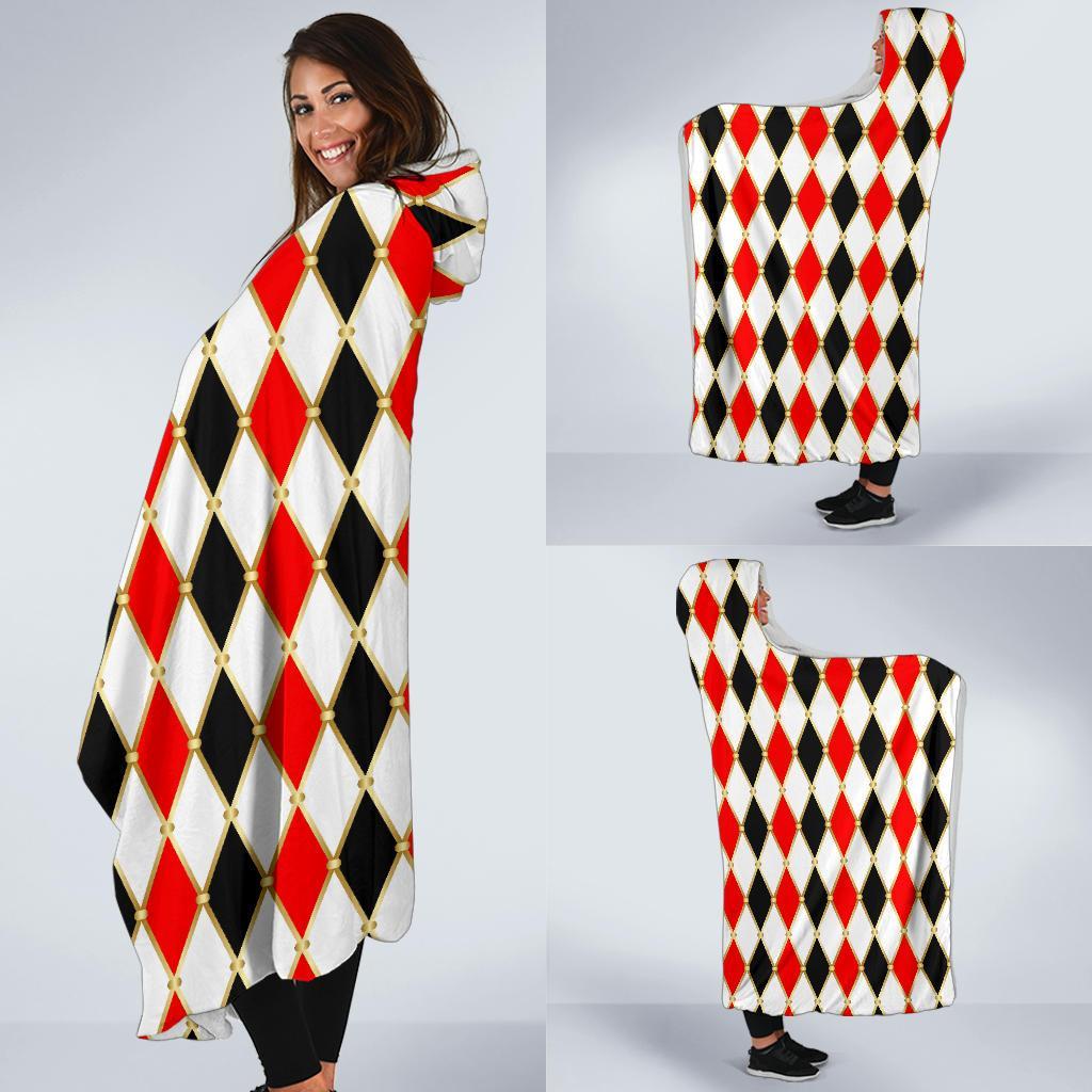 Harlequin Print Pattern Hooded Blanket-grizzshop