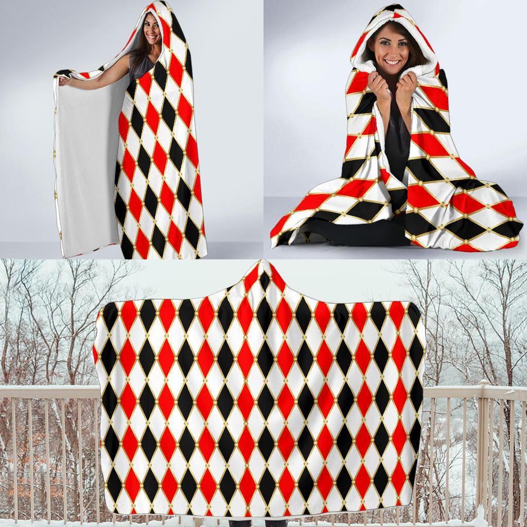 Harlequin Print Pattern Hooded Blanket-grizzshop