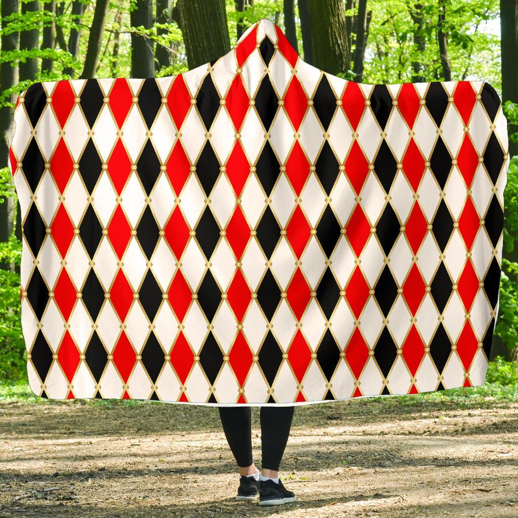 Harlequin Print Pattern Hooded Blanket-grizzshop