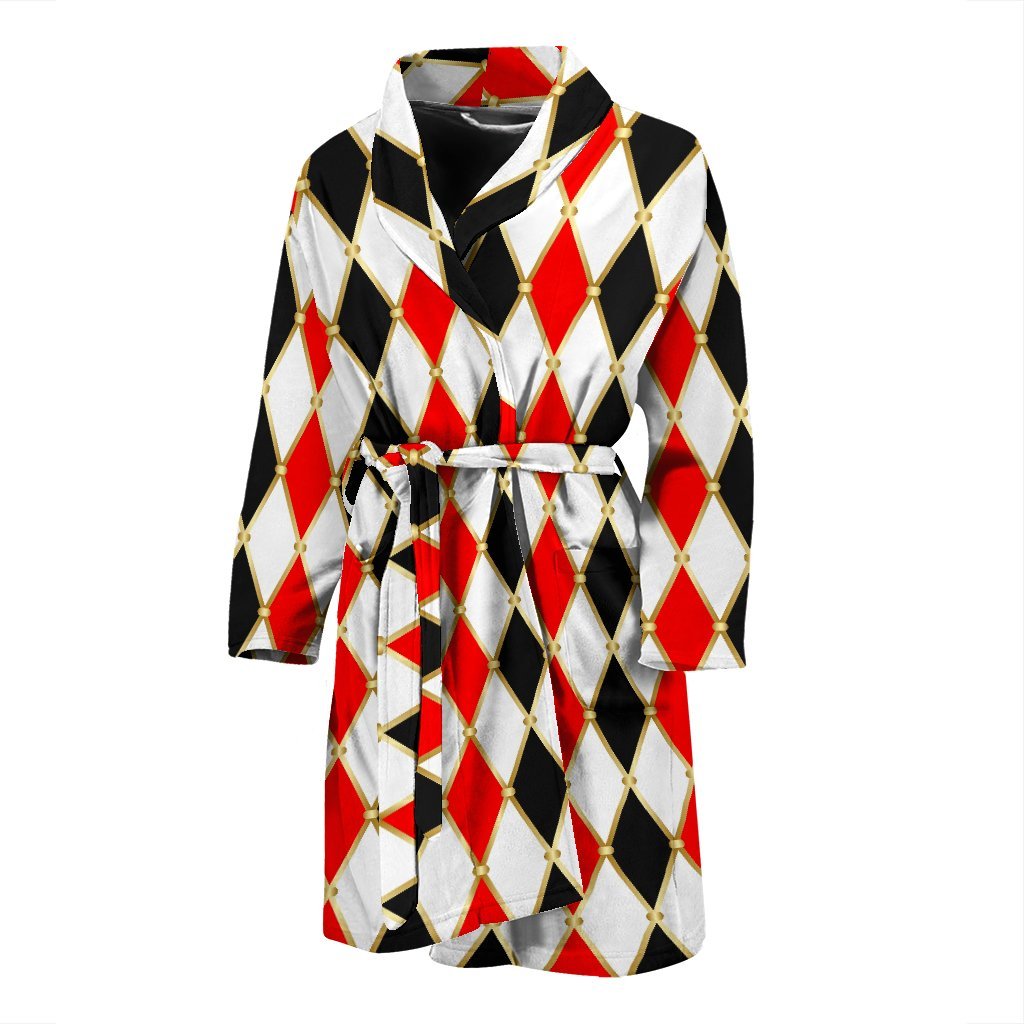 Harlequin Print Pattern Men Long Robe-grizzshop