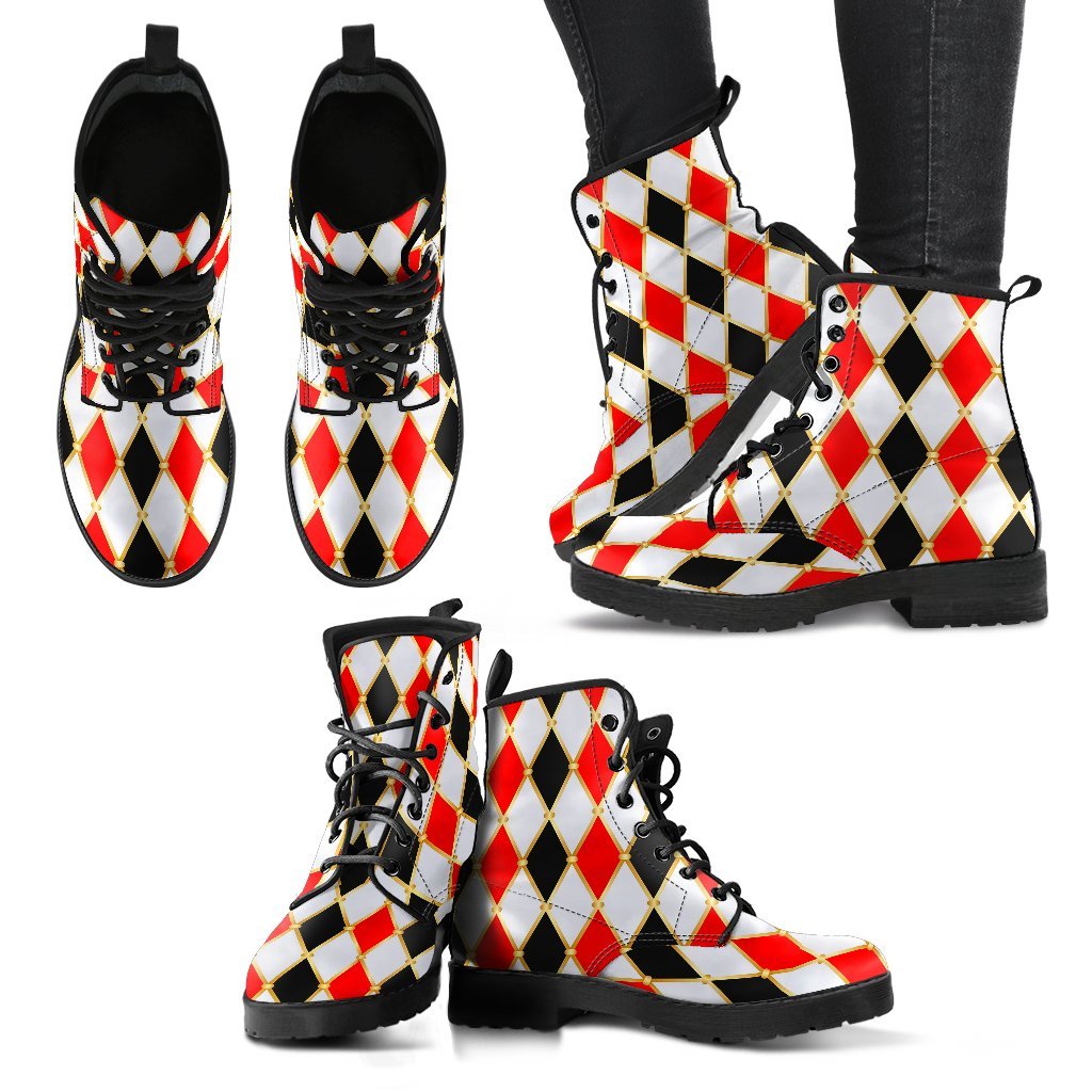 Harlequin Print Pattern Men Women Leather Boots-grizzshop