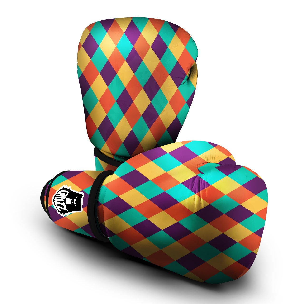 Harlequin Retro Print Pattern Boxing Gloves-grizzshop