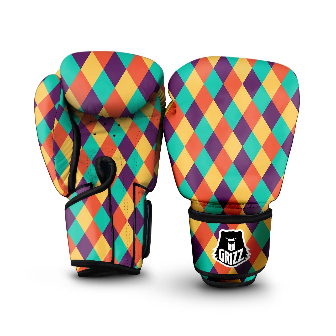 Harlequin Retro Print Pattern Boxing Gloves-grizzshop