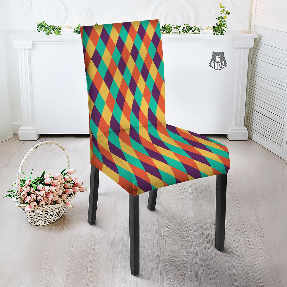 Harlequin Retro Print Pattern Dining Chair Slipcover-grizzshop