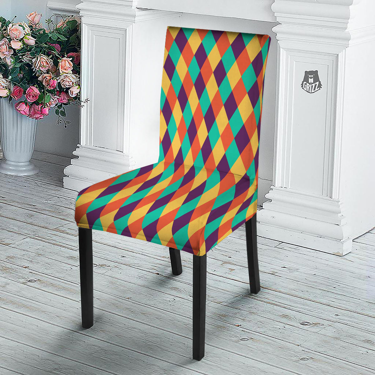 Harlequin Retro Print Pattern Dining Chair Slipcover-grizzshop