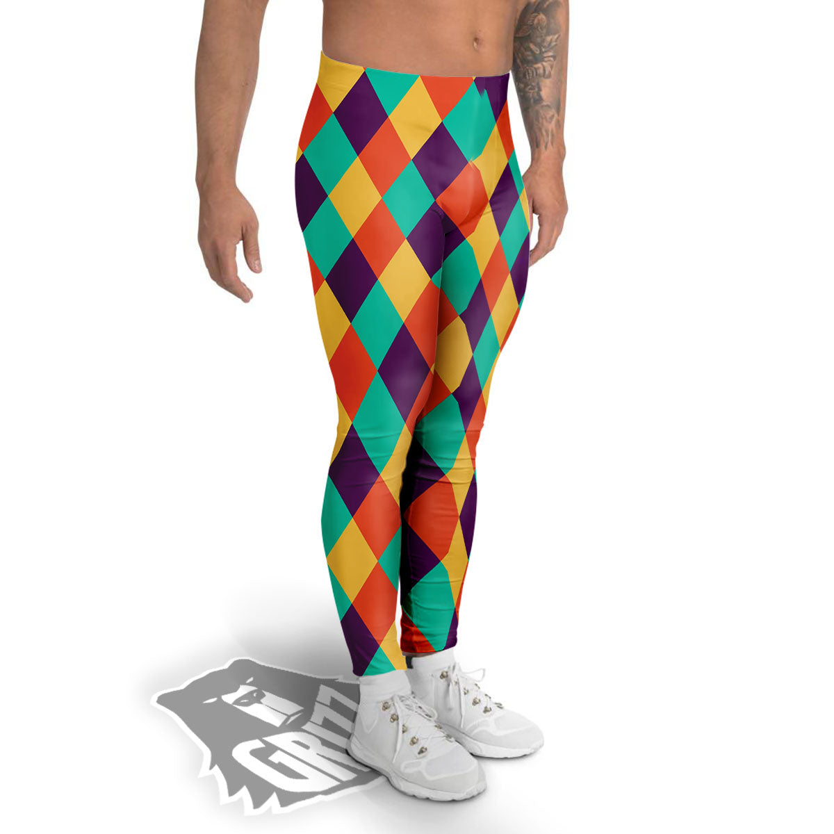 Harlequin Retro Print Pattern Men's Leggings-grizzshop