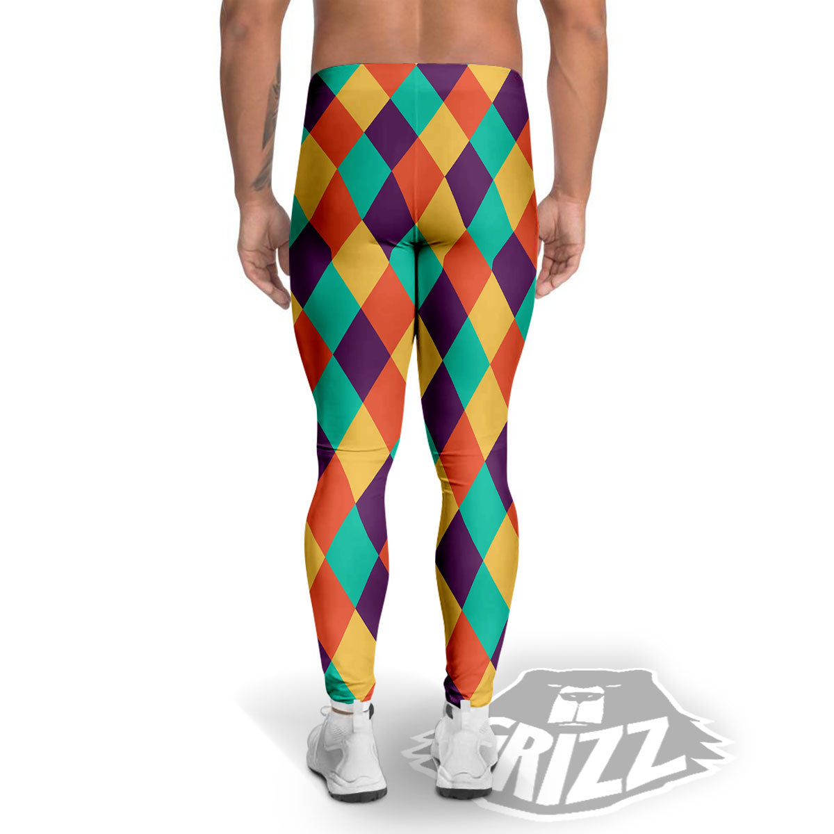 Harlequin Retro Print Pattern Men's Leggings-grizzshop