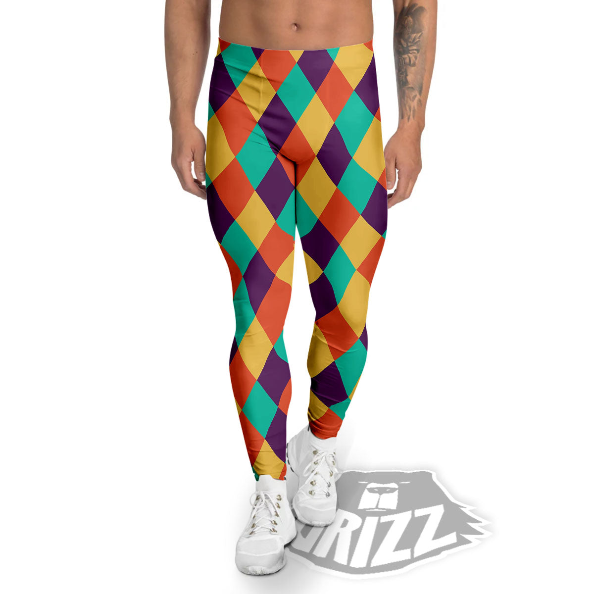 Harlequin Retro Print Pattern Men's Leggings-grizzshop