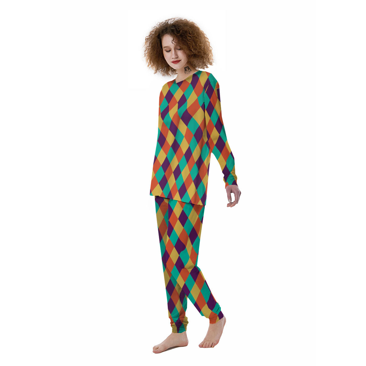 Harlequin Retro Print Pattern Women's Pajamas-grizzshop