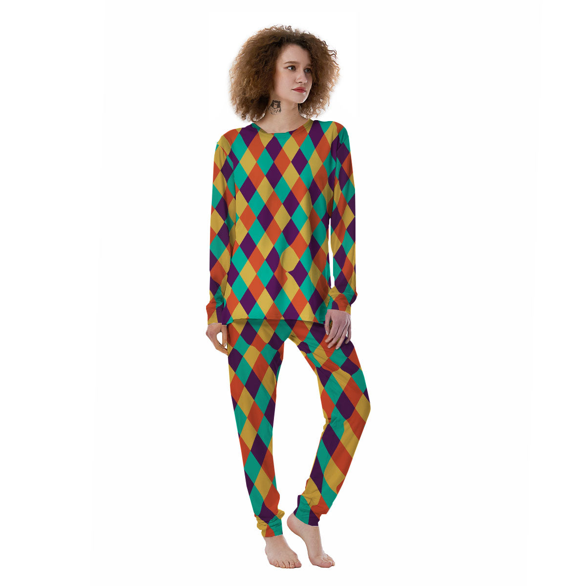 Harlequin Retro Print Pattern Women's Pajamas-grizzshop