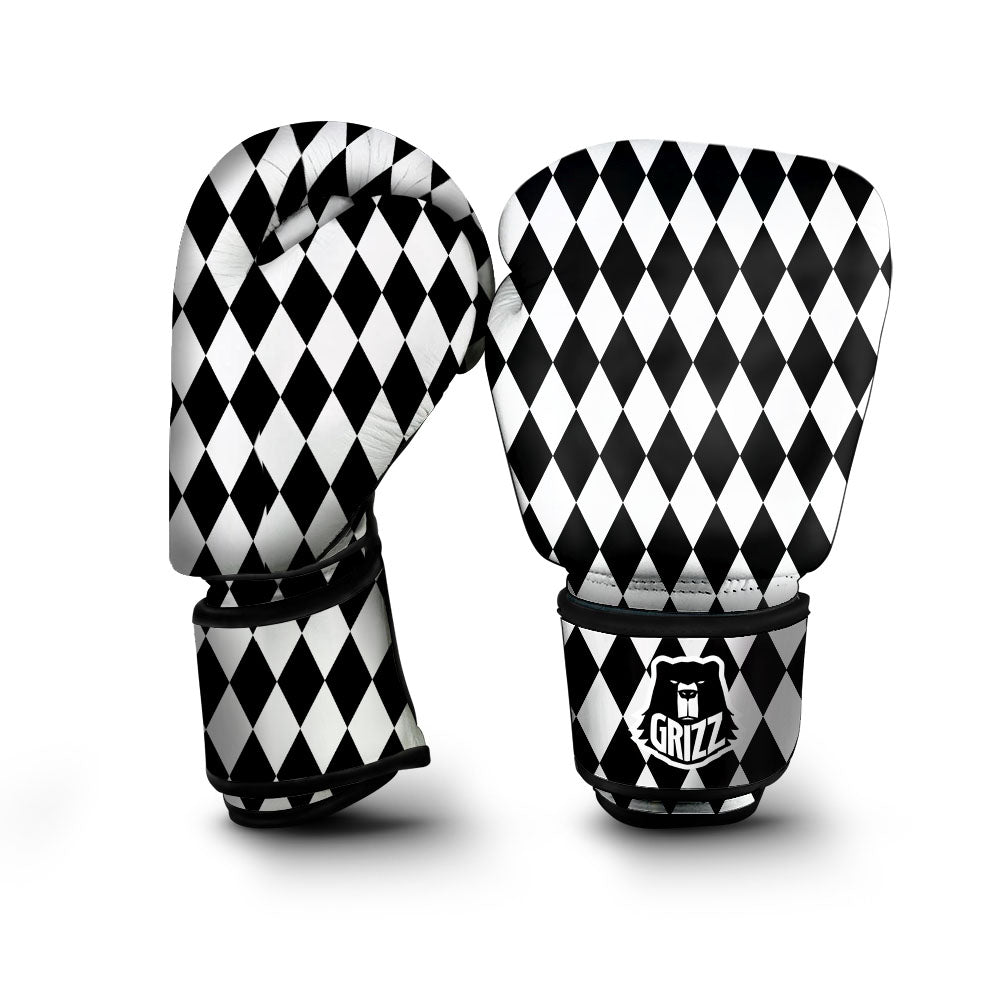 Harlequin White And Black Print Pattern Boxing Gloves-grizzshop