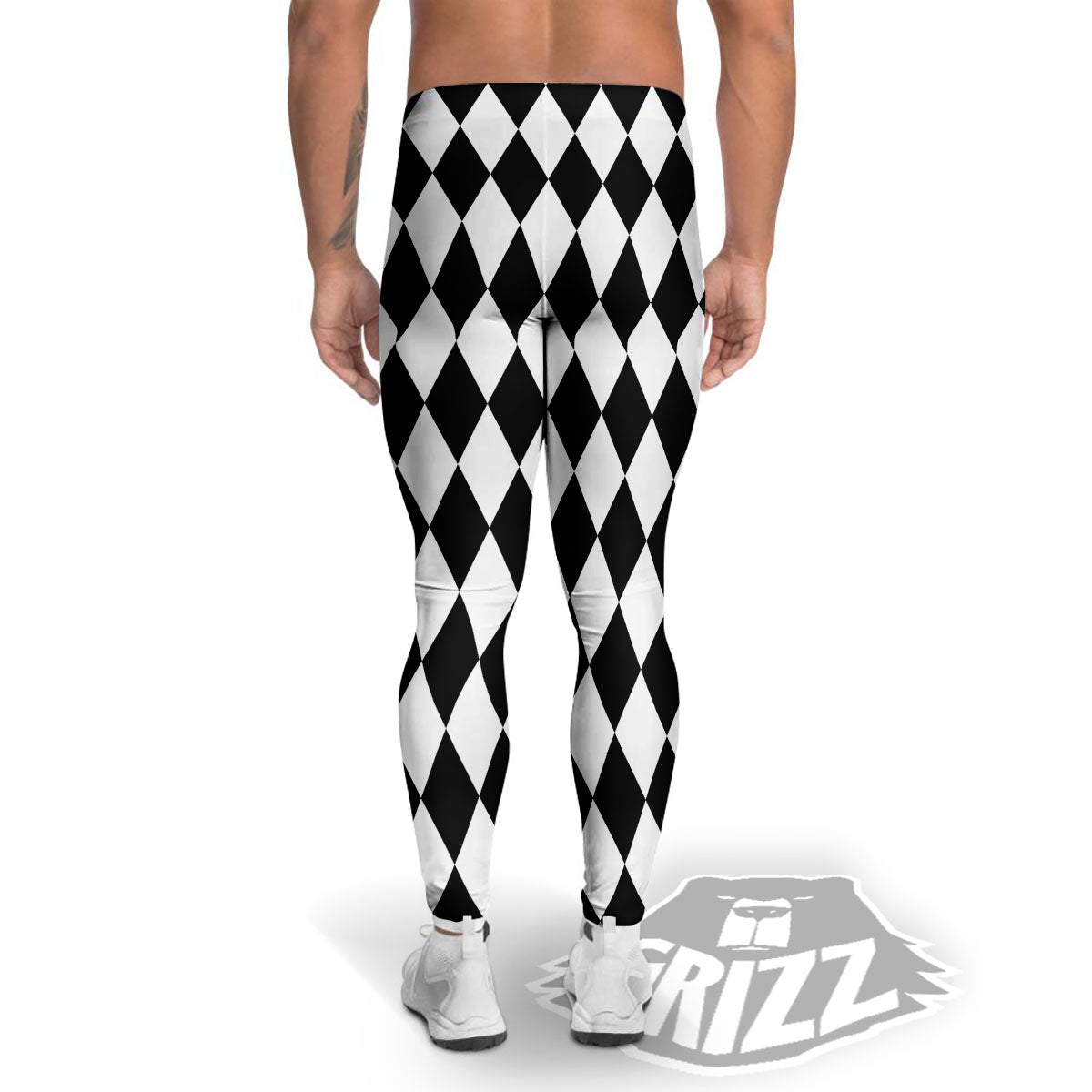 Harlequin White And Black Print Pattern Men's Leggings-grizzshop