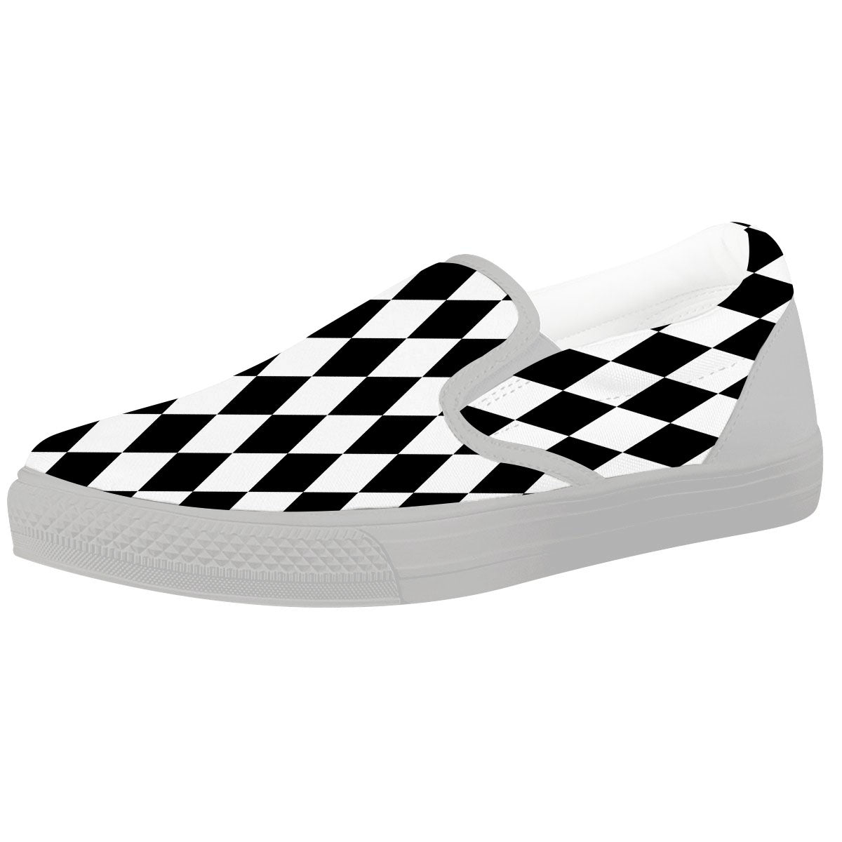 Harlequin White And Black Print Pattern White Slip On Shoes-grizzshop