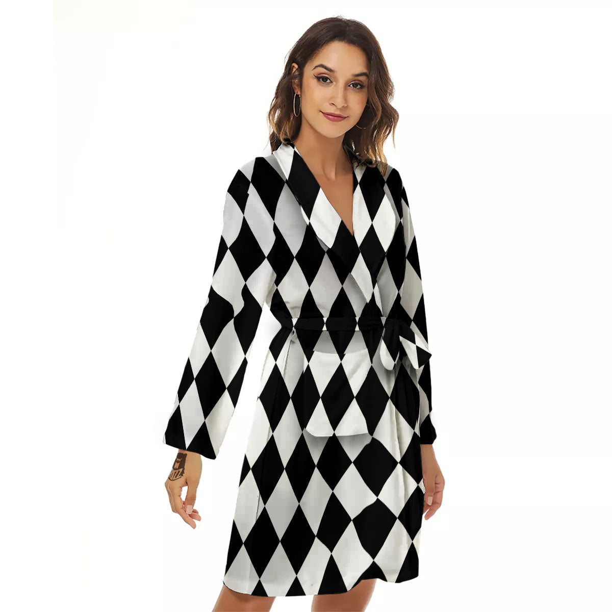 Harlequin White And Black Print Pattern Women's Robe-grizzshop