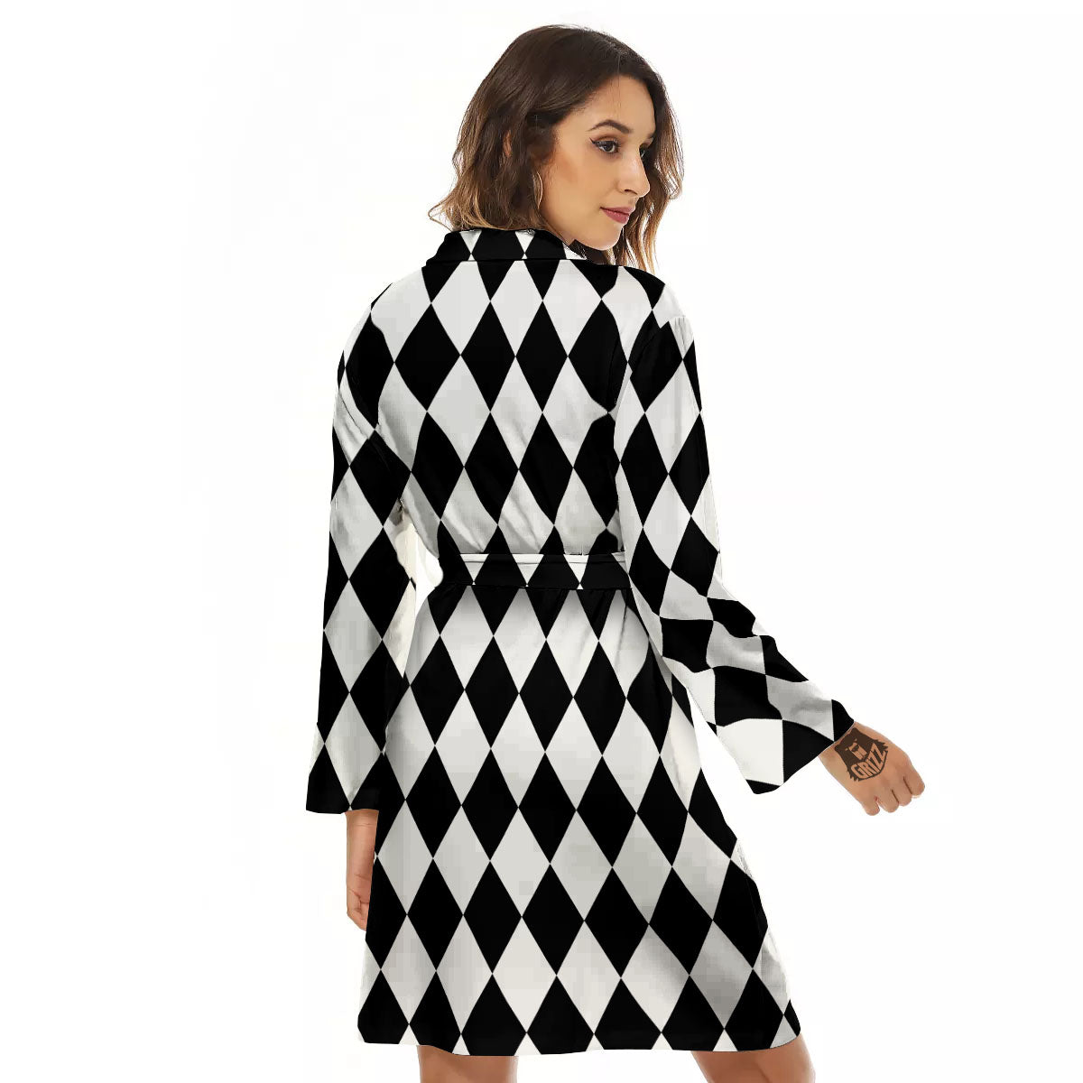 Harlequin White And Black Print Pattern Women's Robe-grizzshop